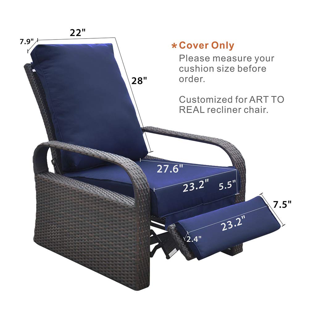 RECLINER CUSHION COVER, Outdoor Recliner Chair Replacement Cushion Cover, Patio Furniture Chair Sofa Washable Cushion Deep Seat Covers, UV Resistant, Fade Resistant and Water Spill Repellet
