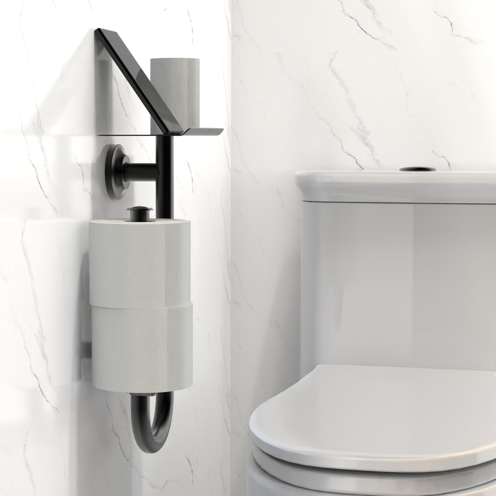 Aquachase Matte Black 3-In-1 Toilet Safety Grab Bar With Built-In Tissue Paper Holder And Phone Shelf, For 2 Mega Rolls, 250Lbs Weight Support When Mounted In Stud, Right-Hand