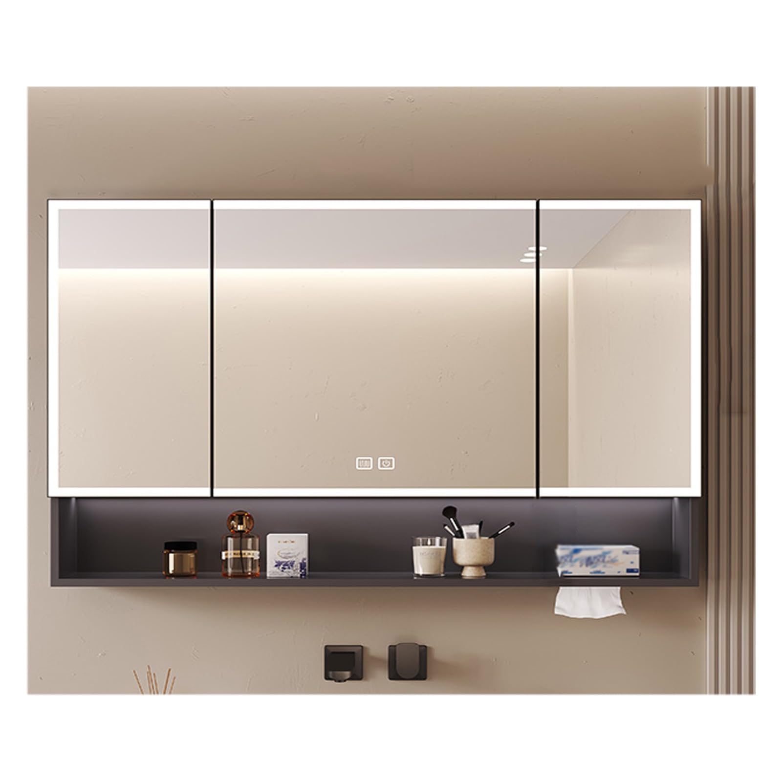 FLYIODFCXV bathroom mirror cabinet, With 2 Mirrored Doors，Suitable for Bathrooms in Homes, Apartments, Boutique Hotels, Dormitories, Etc(Grey,100 * 70cm/39.4 * 27.5in)