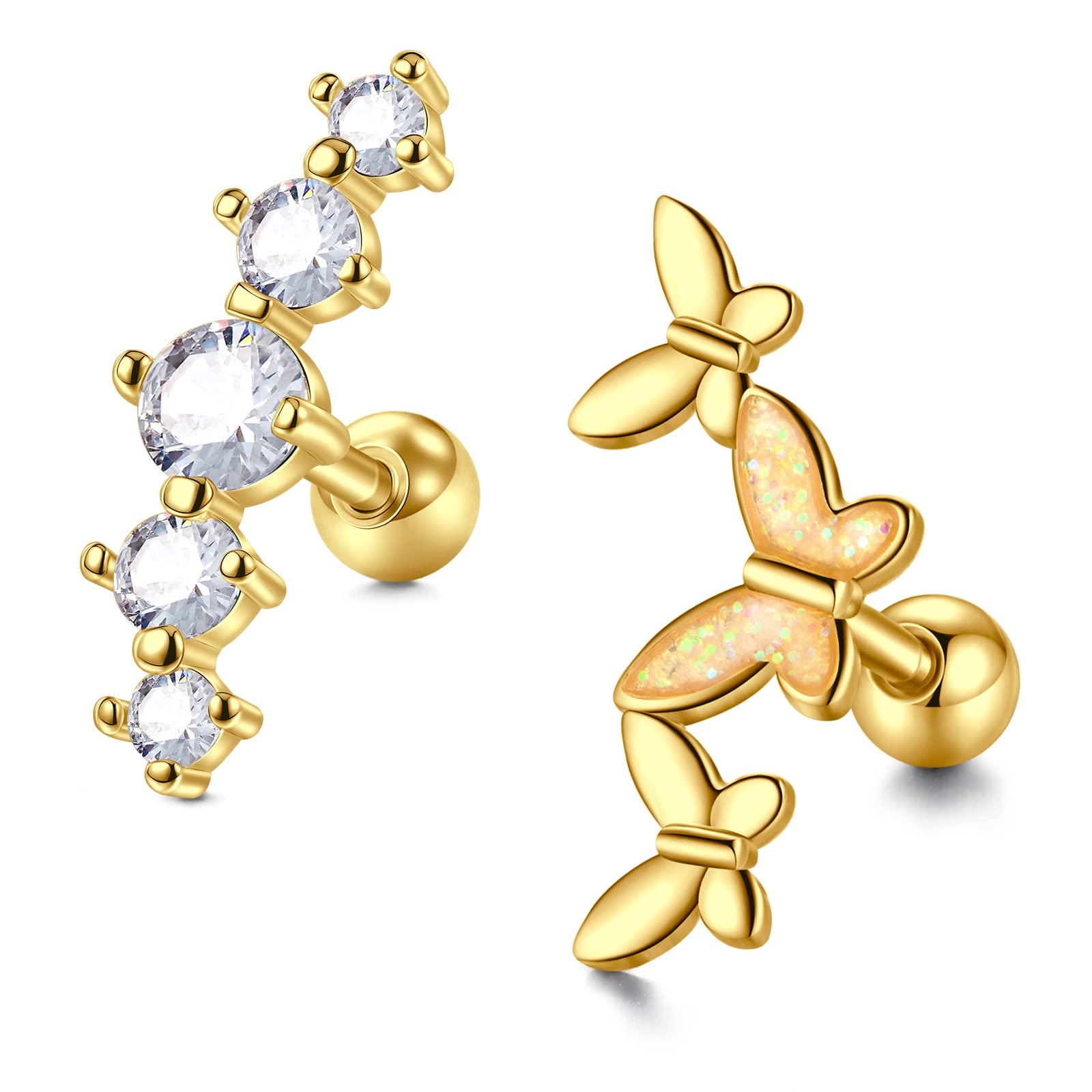 Briana Williams 2 Pieces Surgical Steel Helix Piercing Stud Earrings Cartilage Ear 6 mm Brilliant Conch Lobe Tragus Piercing, Stainless Steel