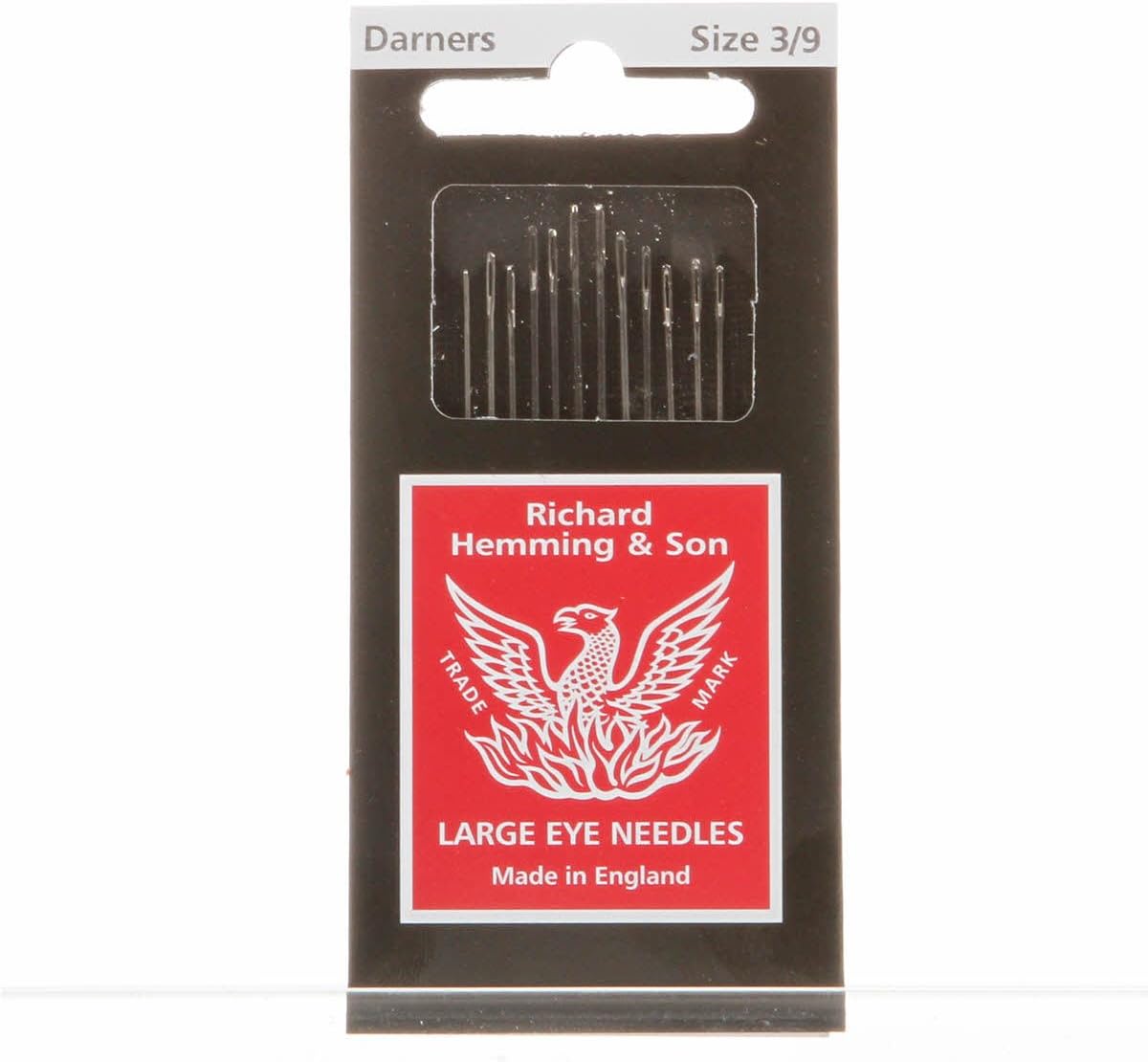 Richard Hemming Darners Hand Sewing Needles Sizes 3-9 Pkg of 12
