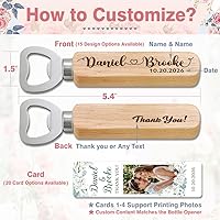 Vista 4 de Regalos de boda personalizados para invitados, juego de abrebotellas de madera con el nombre personalizado de la pareja y la fecha de la boda