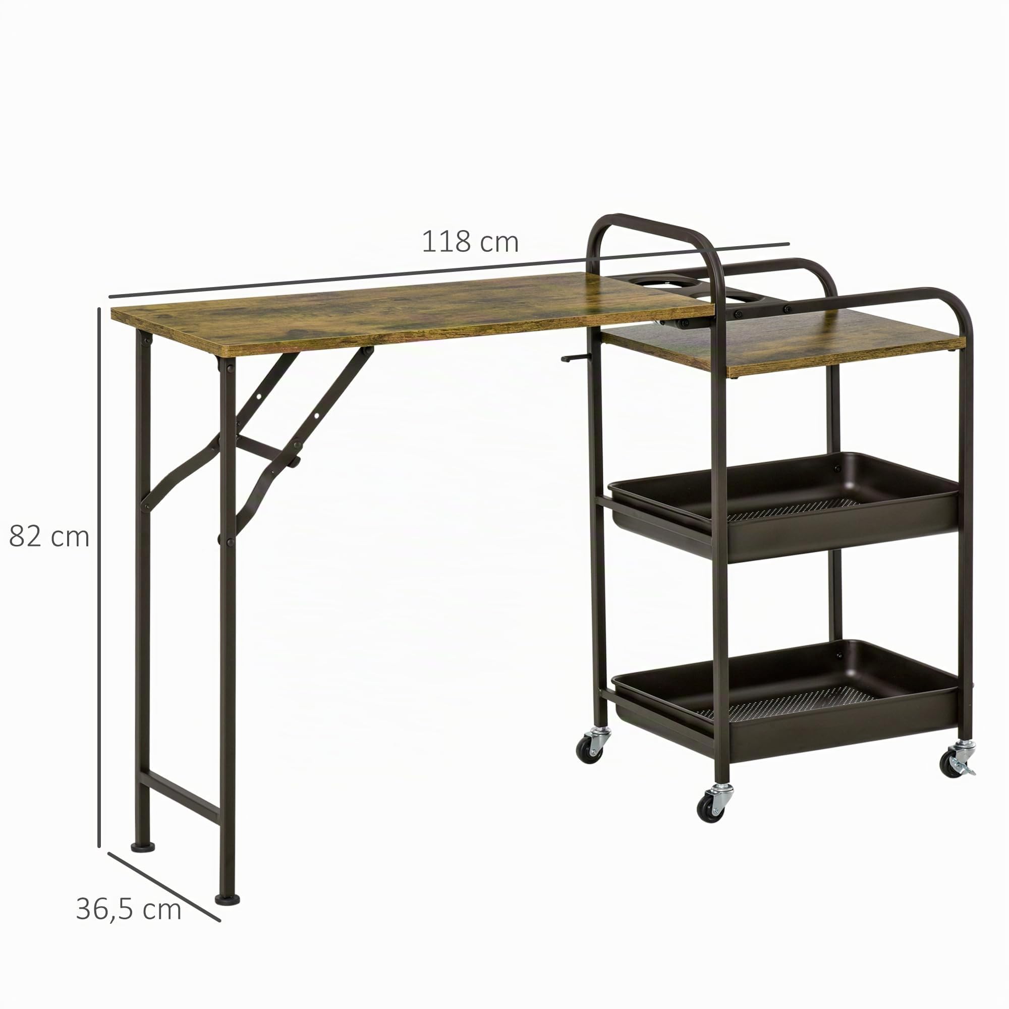 HOMCOM Carro de Cocina con Ruedas 118x36,5x82 cm Marrón Rústico Multiusos