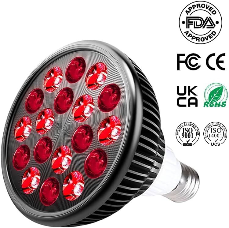 Red & Near Infrared Light Therapy Bulb – 18 LEDs with 660nm, 810nm, 850nm, 940nm Wavelengths – Wellness Light for Skin & Body – Aluminum Shell, E26 Socket.