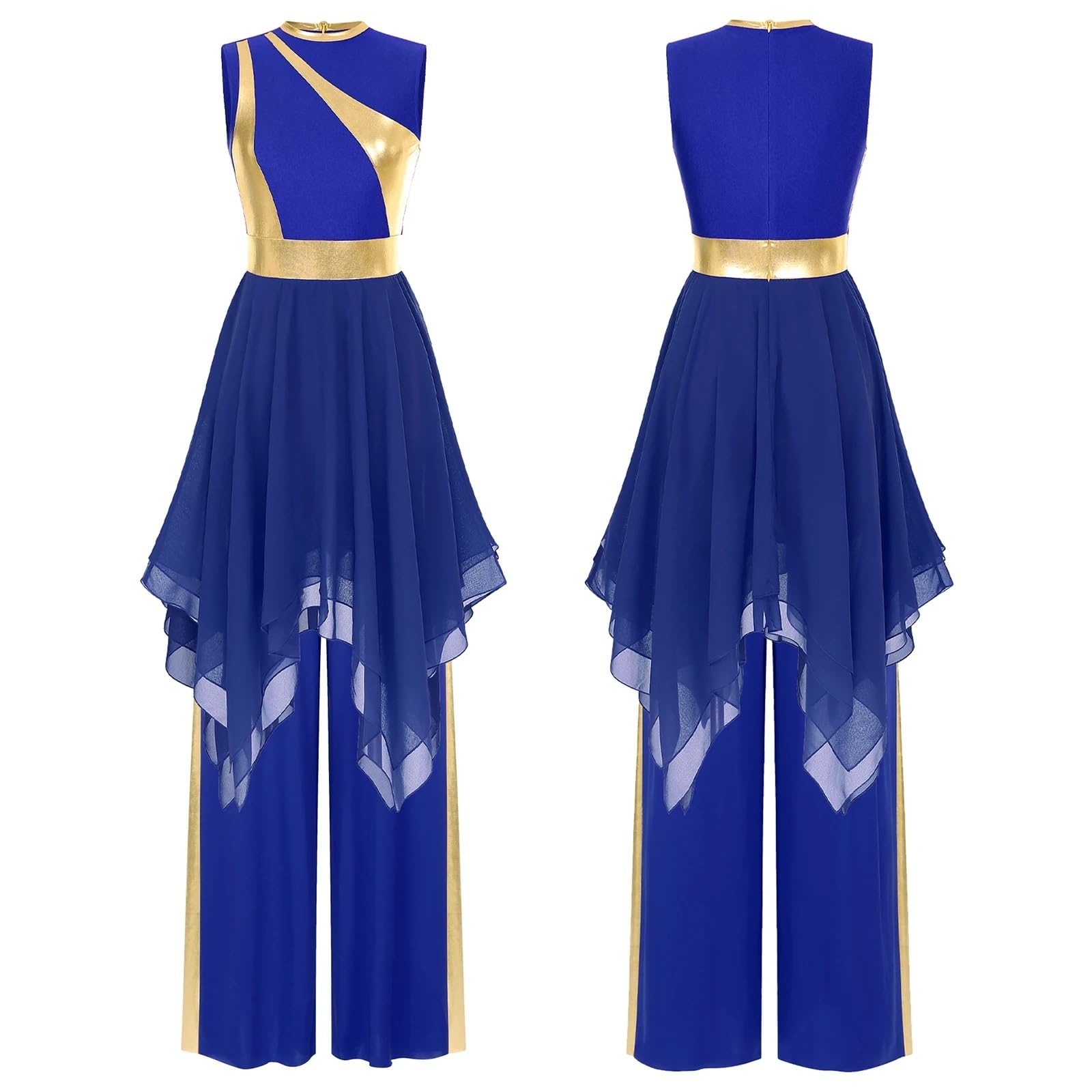 Pantalones De Baile para Mujer Traje de Baile for Mujer, Elegante, clásico, Moderno, contemporáneo, Danza lírica, práctica, Blusa de Malla, Pantalones de Vestir(Blue,L)