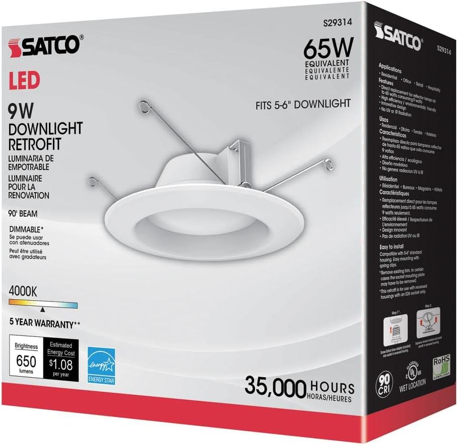 Satco S29314 Transitional LED Downlight in White Finish, 2.31 inches