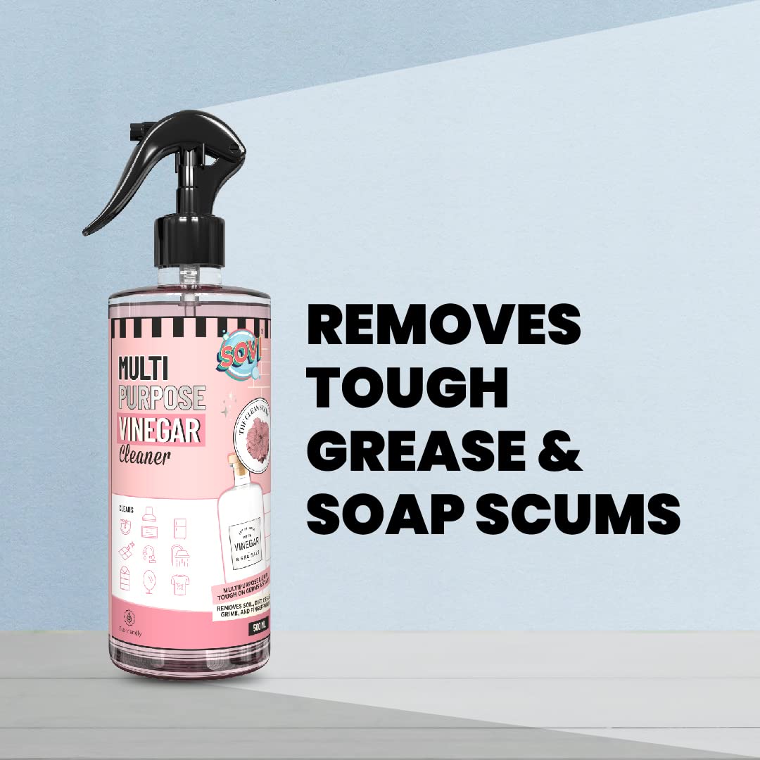 SOVI Eco-friendly Vinegar Multi-Purpose Cleaner, Hard Water Stain Remover & Degreaser, Tough Limescale Remover, Pet Odour Remover, The Clean Scent - 500 ml (Pack of 2) 6 618Q u9P9cL. SL1080