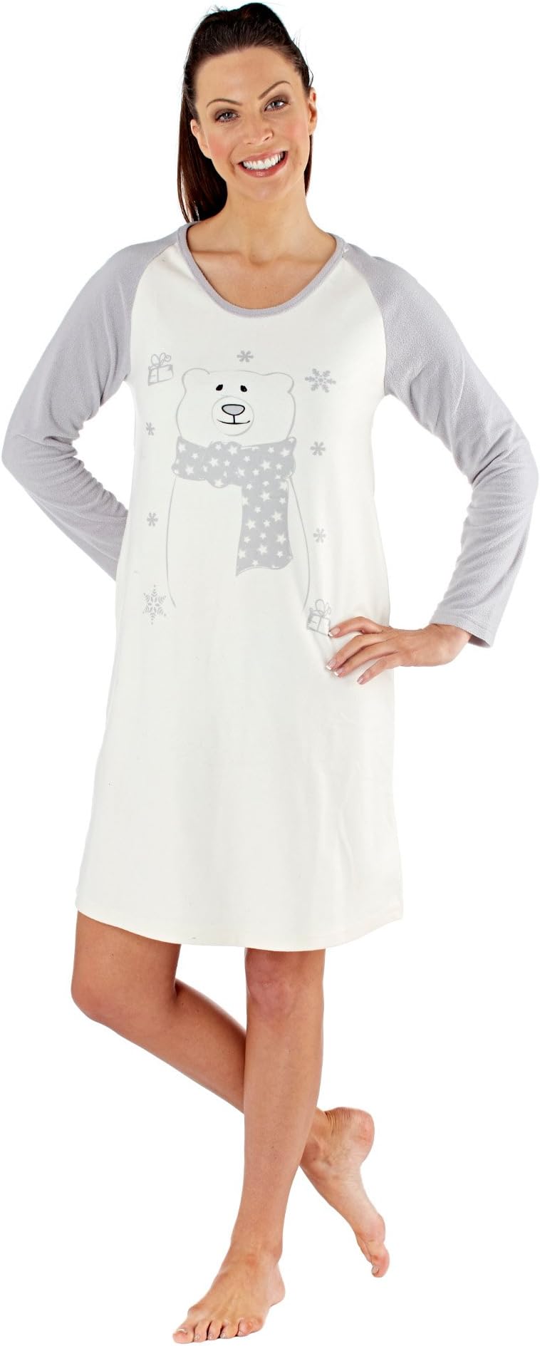 Ladies Selena Secrets Polar Bear Print Sherpa Night Dress