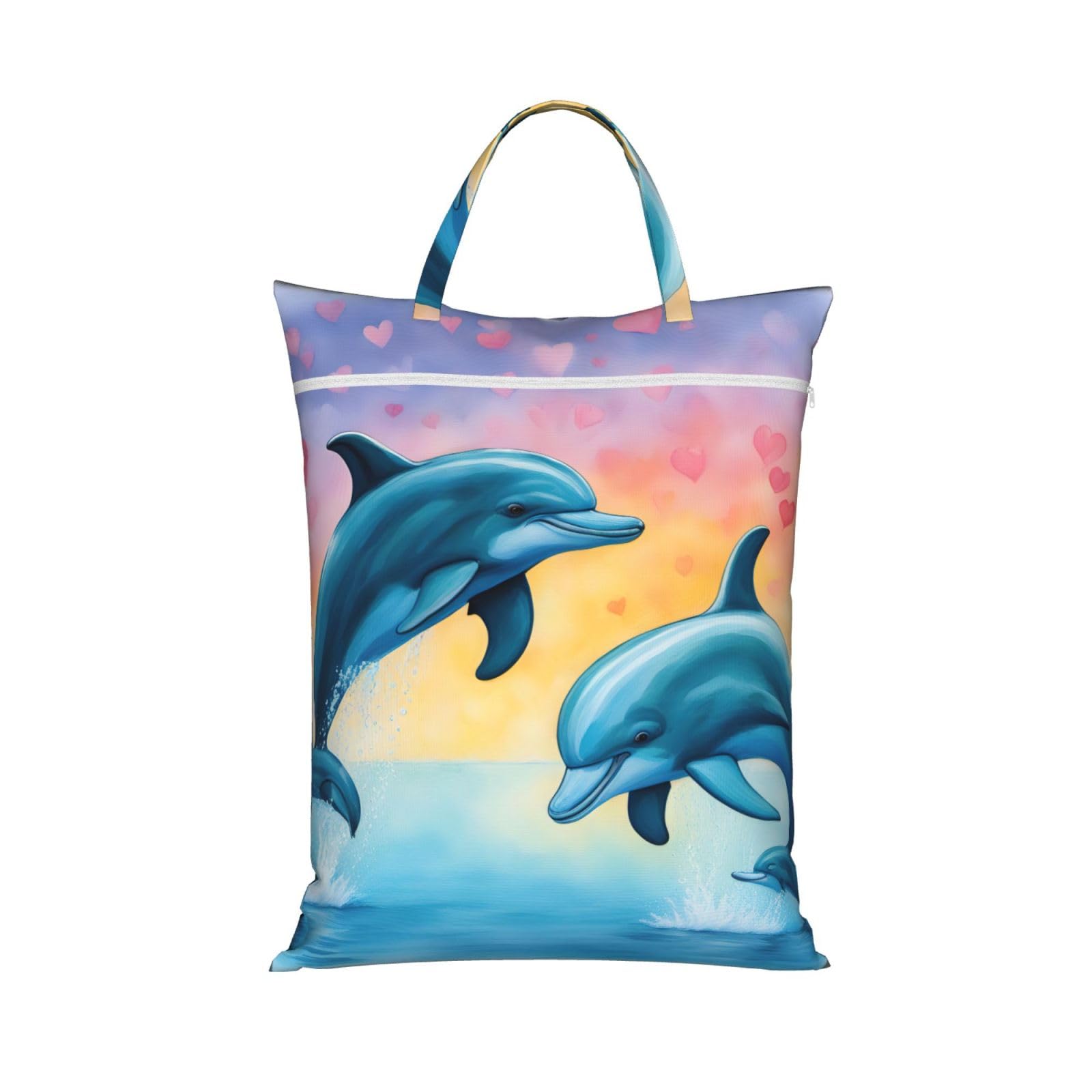 Dolphins In Love Print Travel Laundry Bag Foldable Lightweight Camping Beach Dorm Weekend Getaways
