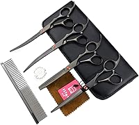 Vista 2 de LILYS PET Tijeras de titanio recubiertas de aseo profesional para mascotas para perros, tijeras de corte, curvas y adelgazantes