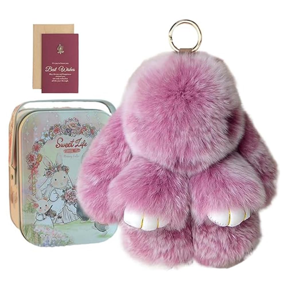 HTU Bunnylulu Keychain With Exquisite Box Handmade Soft Bunny Pompom Charms Plushies Lulu Rabbit Keyring for Backpack Decorations