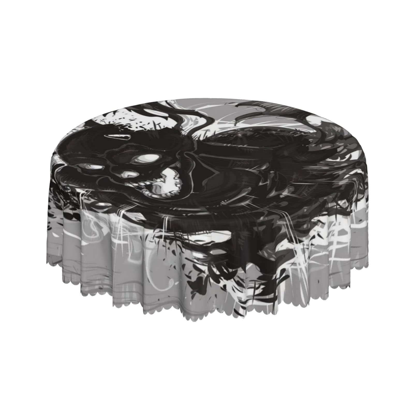 Lsjuee Dark Abstract Demon Hell Death Round Tablecloth 60 Inch Printed Washable Tablecloth for Dining Party Holiday Fall Home Decorative
