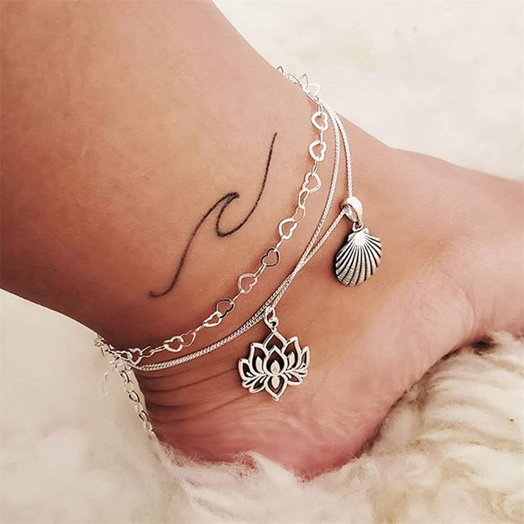 para Ella, Tobillera para Mujer, Tobilleras De Varias Capas, Tobilleras Vintage con Conchas De Loto para Mujer, Tobilleras En Capas, Pulsera para El Pie, Joyerí,