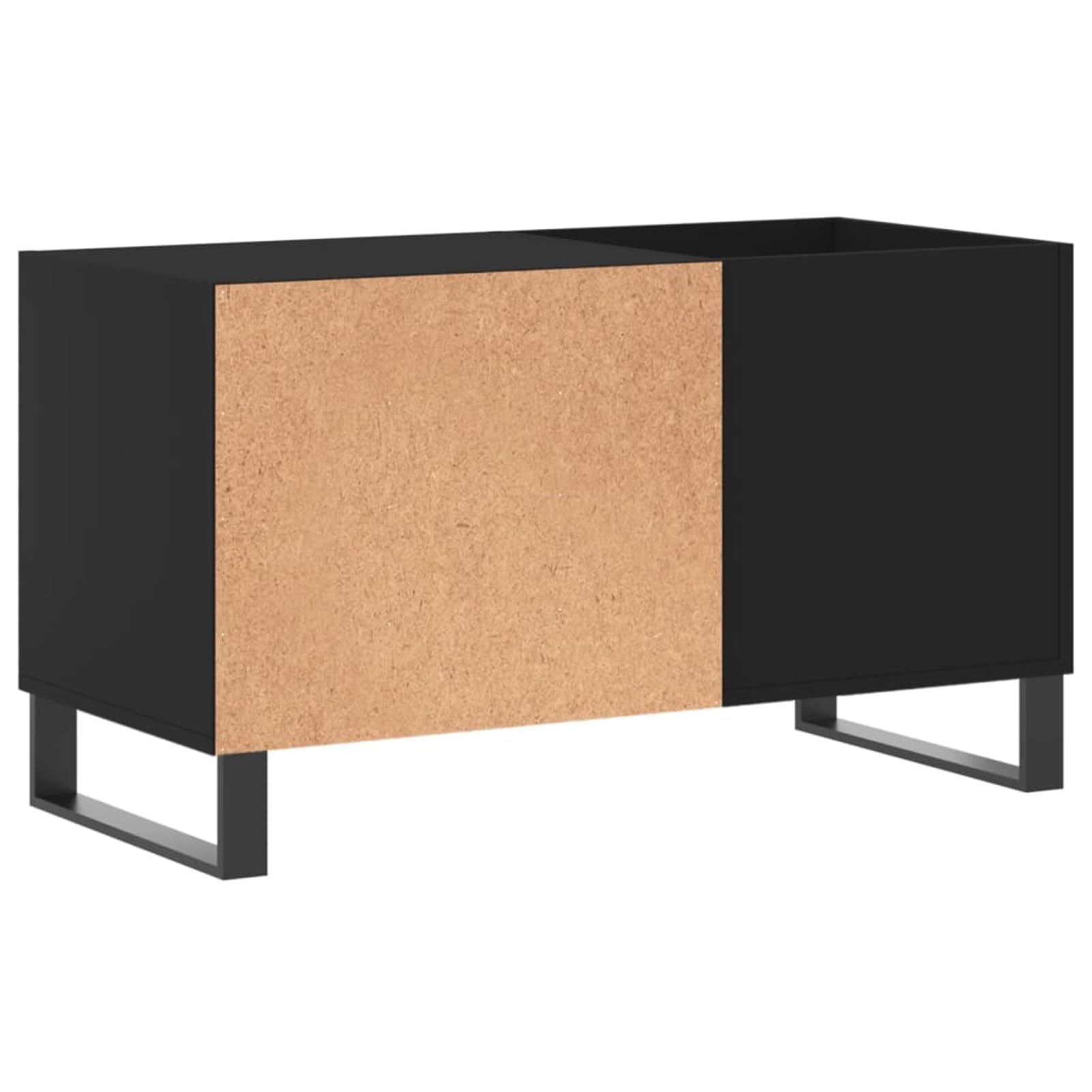 Szafka panelowa 85 x 38 x 48 cm, czarna, z materiału drewnopochodnego i żelaza, stabilna z górną płytą do odtwarzaczy winylowych