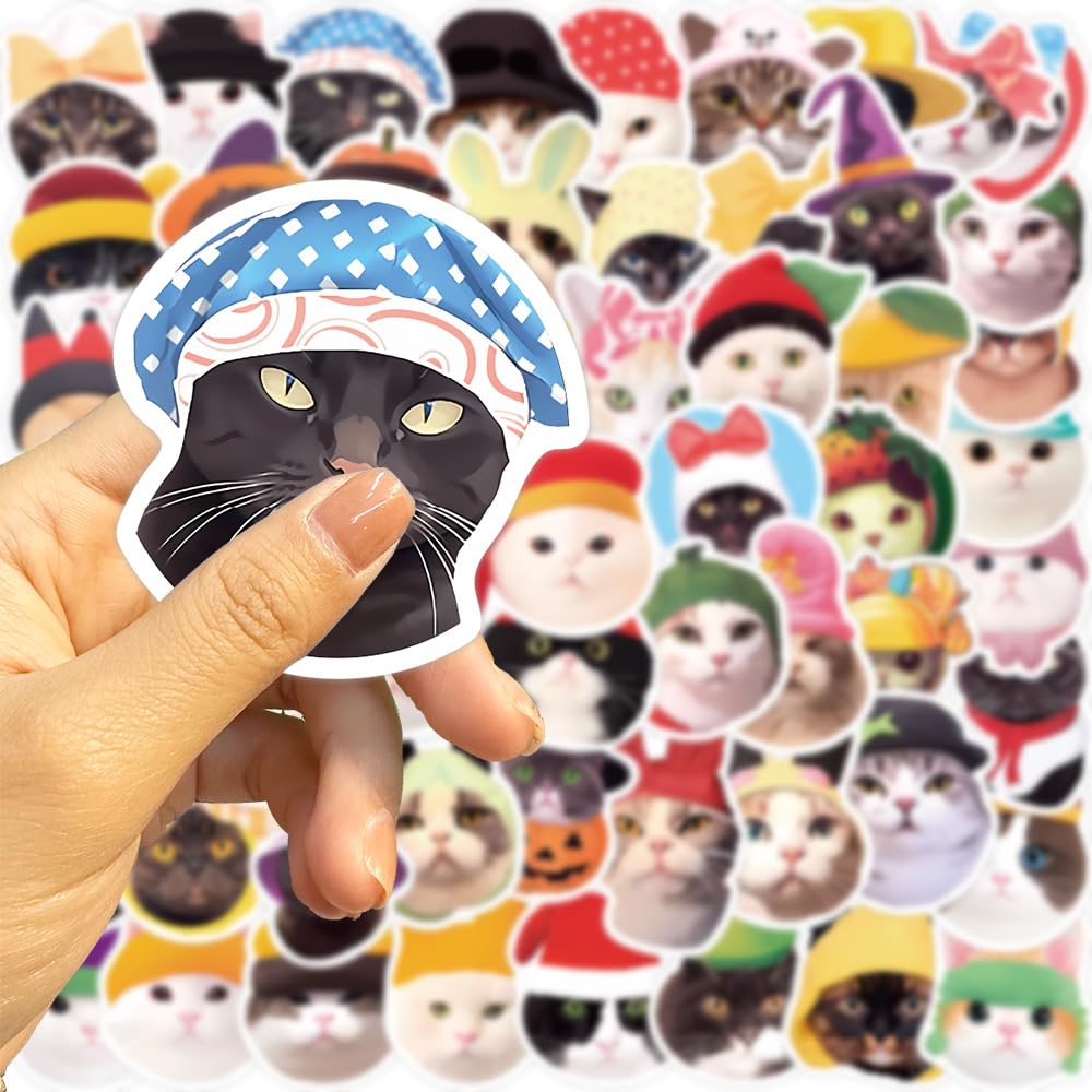50Pcs Cat Stickers Laptop Car Scrapbook Phone Skateboard Suitcase Luggage Bike Cartoon Cat Stickers Vinyl Waterproof Aesthetic Personalised Stickers for Teens Boys Girls Adults Children - Image 2