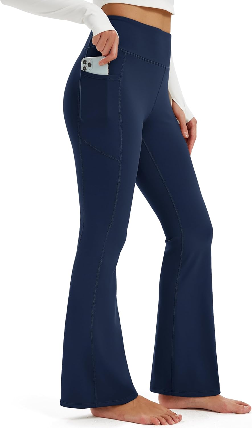 MAGCOMSEN Womens Fleece Lined Leggings Flare Pants High Waist Water Resistant Winter Thermal Casual Pants with Pockets