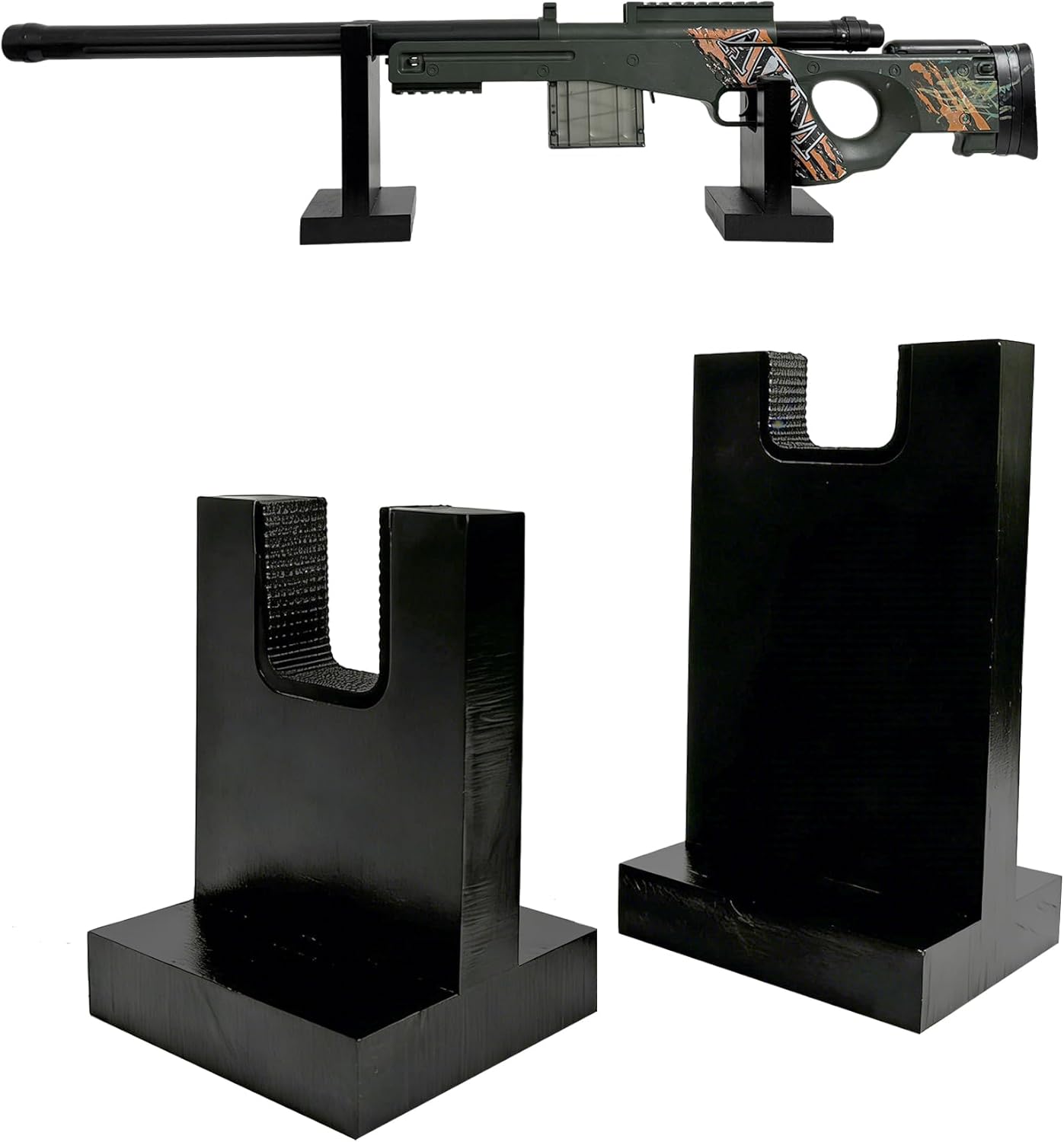 Wood Gun Display Stands Rifle Rack Gun Rack for Smaller Rifles, Long Guns, Firearms, Weapons, Collectables, Displays, Shows, Exhibits (Walnut, U-shaped)