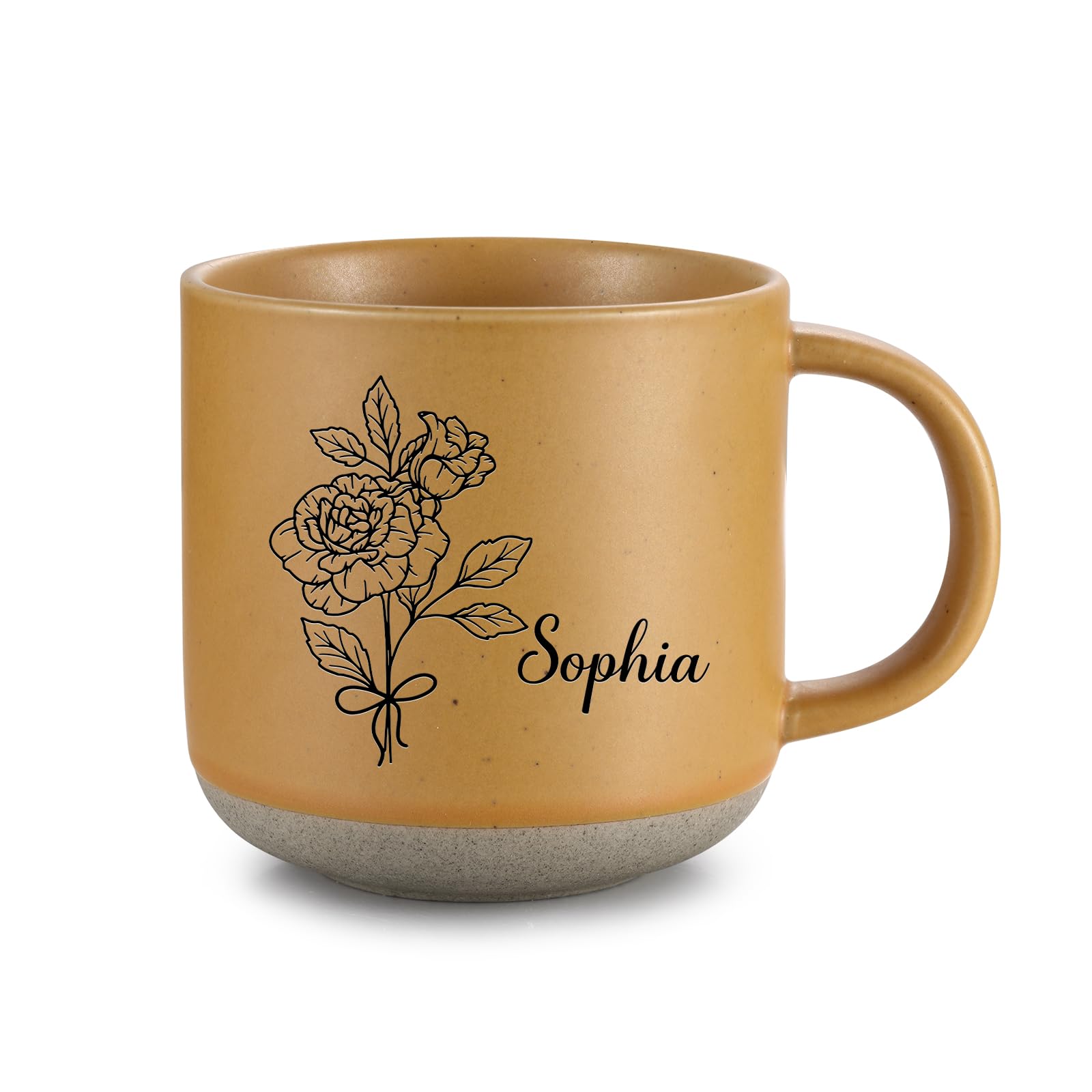 Personalised Mug with Name Custom Birth Month Flower Coffee Mug Cup Birthday Christmas Gifts for Women Girlfriend Wife (Style1-yellow)