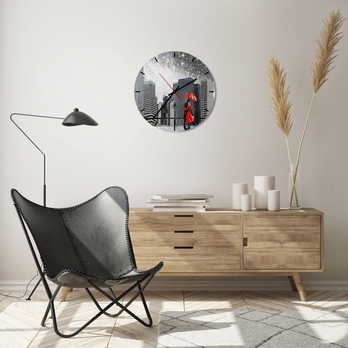 ARTTOR Zegar ścienny na szkle 40x40 cm Nowoczesny miasto dom ulica Cichy zegar na ścianę Sypialnia Kuchnia Deko Dekoracja ścienna Salon Wall Clock Dekor Duży C3AR40x40-3948