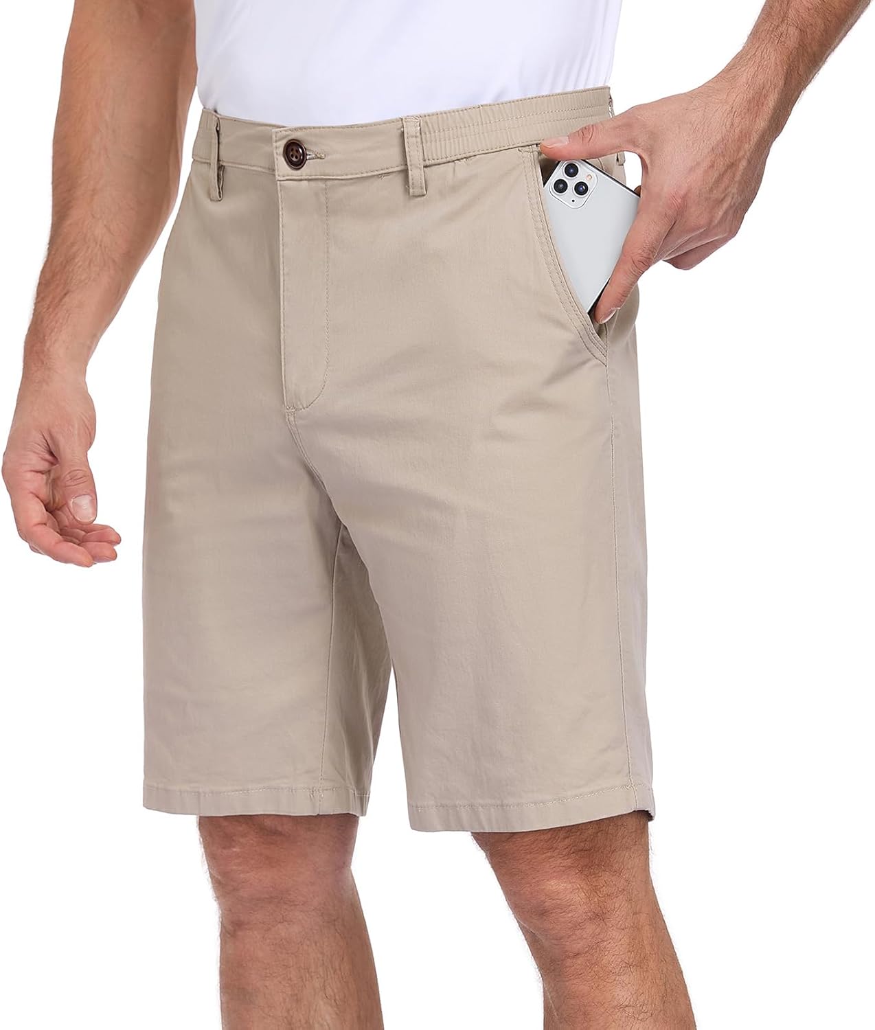 Oymyakon Men's Stretch Chino Short Slim Fit 10" Inseam Flat Front Shorts Summer Cotton Casual Shorts with Pocket - Image 4