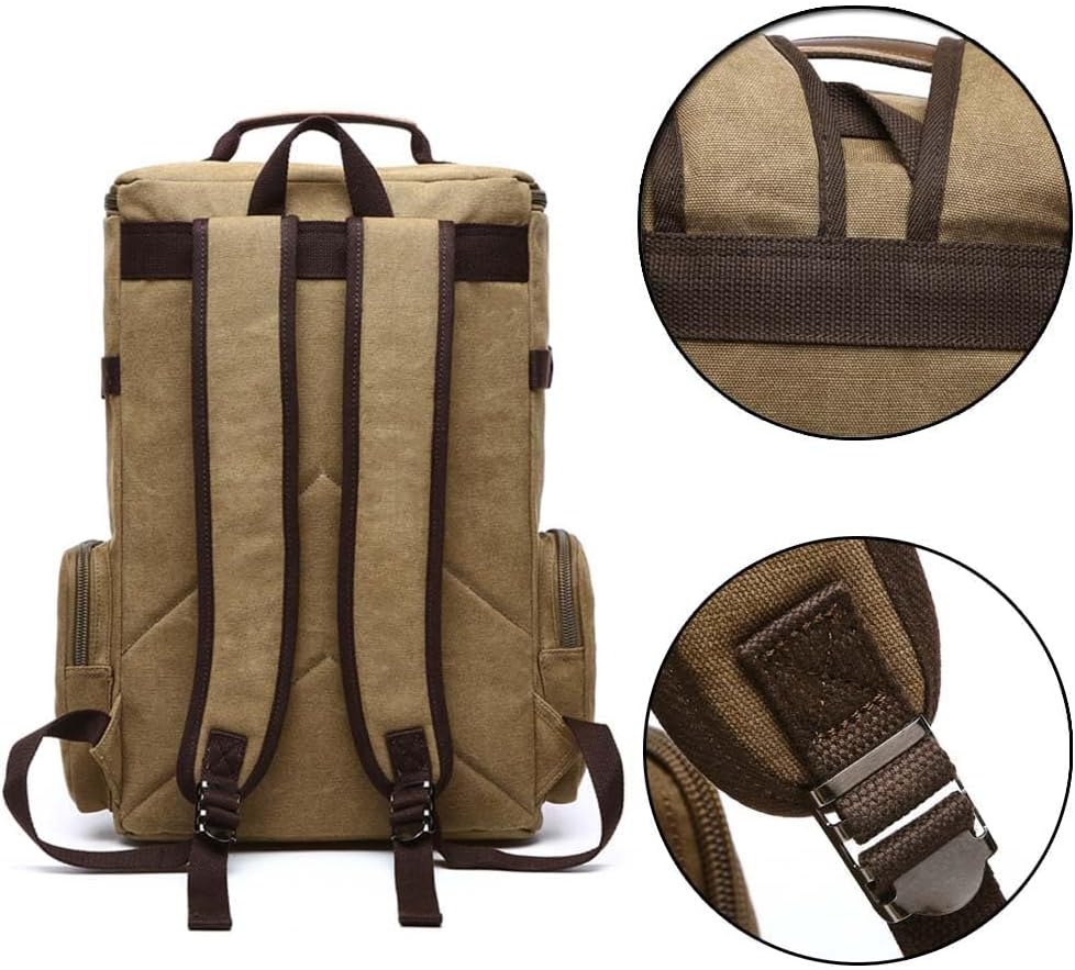 Vintage Canvas Backpack Casual Travel Rucksack 15.6inch Laptop Daypacks Hiking Camping Backpack - Image 8