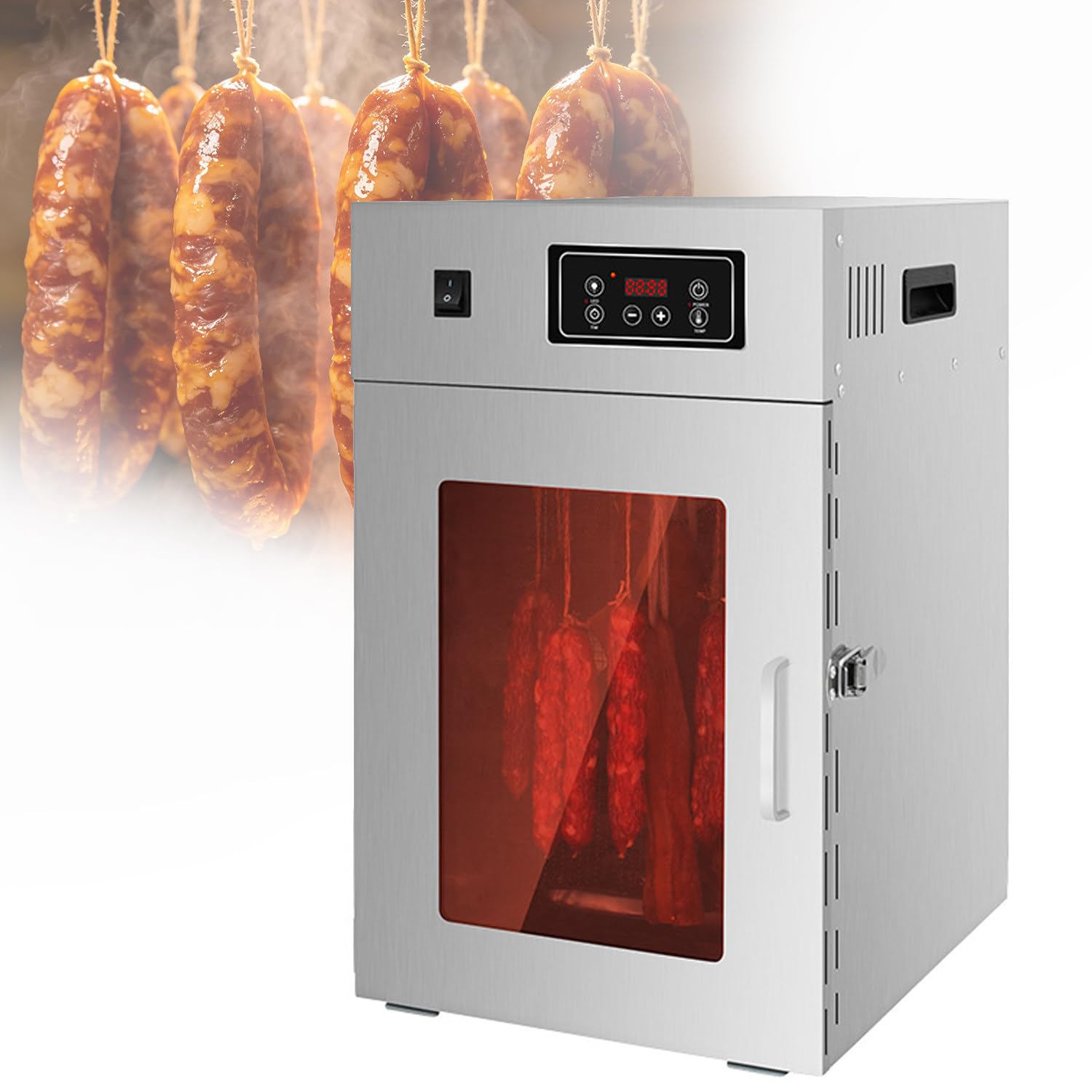 Ymnogjie Heavy Duty Stainless Steel Biltong Box, 7.5KG Capacity 360° Rotation, 86-194°F Temperature Adjustment, 24 Hour Timer for Jerky Bacon Dry Aging Meat Processing
