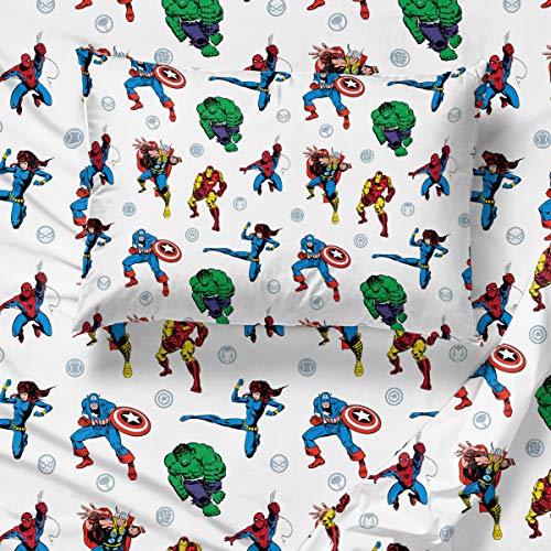 Image of Marvel Comics Iron Man Twin Comforter Set 4 Piece Kids Bedding, Multi | Hulk Captain America, Bed in a Bag, Comforter Sheets Pillowcase, Soft Microfiber, Machine Washable, Boys Gift