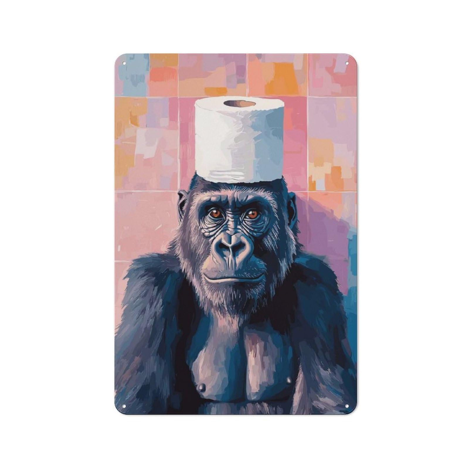 Junmoney Style Gorilla With Toilet Paper Hat Rustic Metal Sign 30X20cm For Pub Or Café, For Collectors Of Rustic Metal Wall Decor