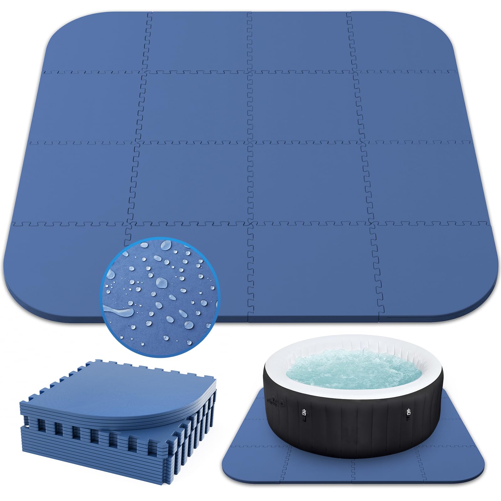 AFFLUENT 85IN 1/4" 6MM Thickness Inflatable Hot Tub Mat for Inflatable Tub,Upgraded Thickened EVA Indoor Outdoor Inflatable Hot Tub Pad Accessories(Blue)