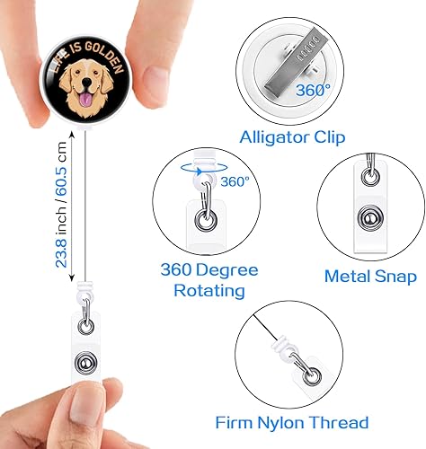 Miniatura 3 de Golden Retriever - Juego de carrete retráctil y llavero Life is Golden Badge Reel con clip de cocodrilo, divertido soporte para tarjetas de