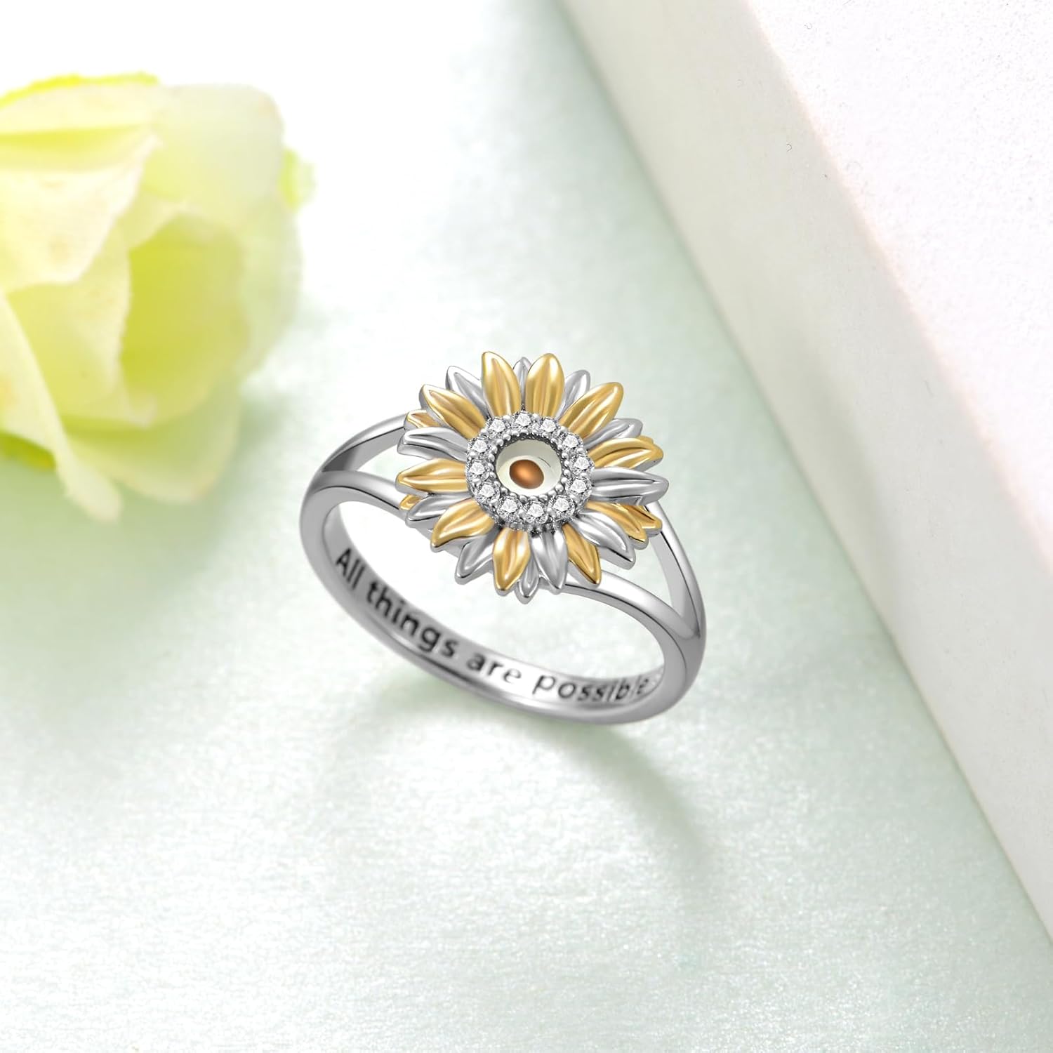 Mustard Seed Ring 925 Sterling Silver Sunflower Mustard Seed Jewelry Faith Jewelry Unique Mustard Seed Gift for Women