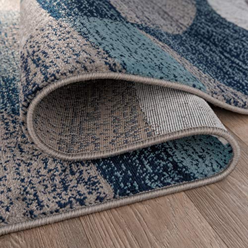 Rugshop Contemporary Modern Circles Abstract Runner Rug 2' X 7'2" Blue #TOP3