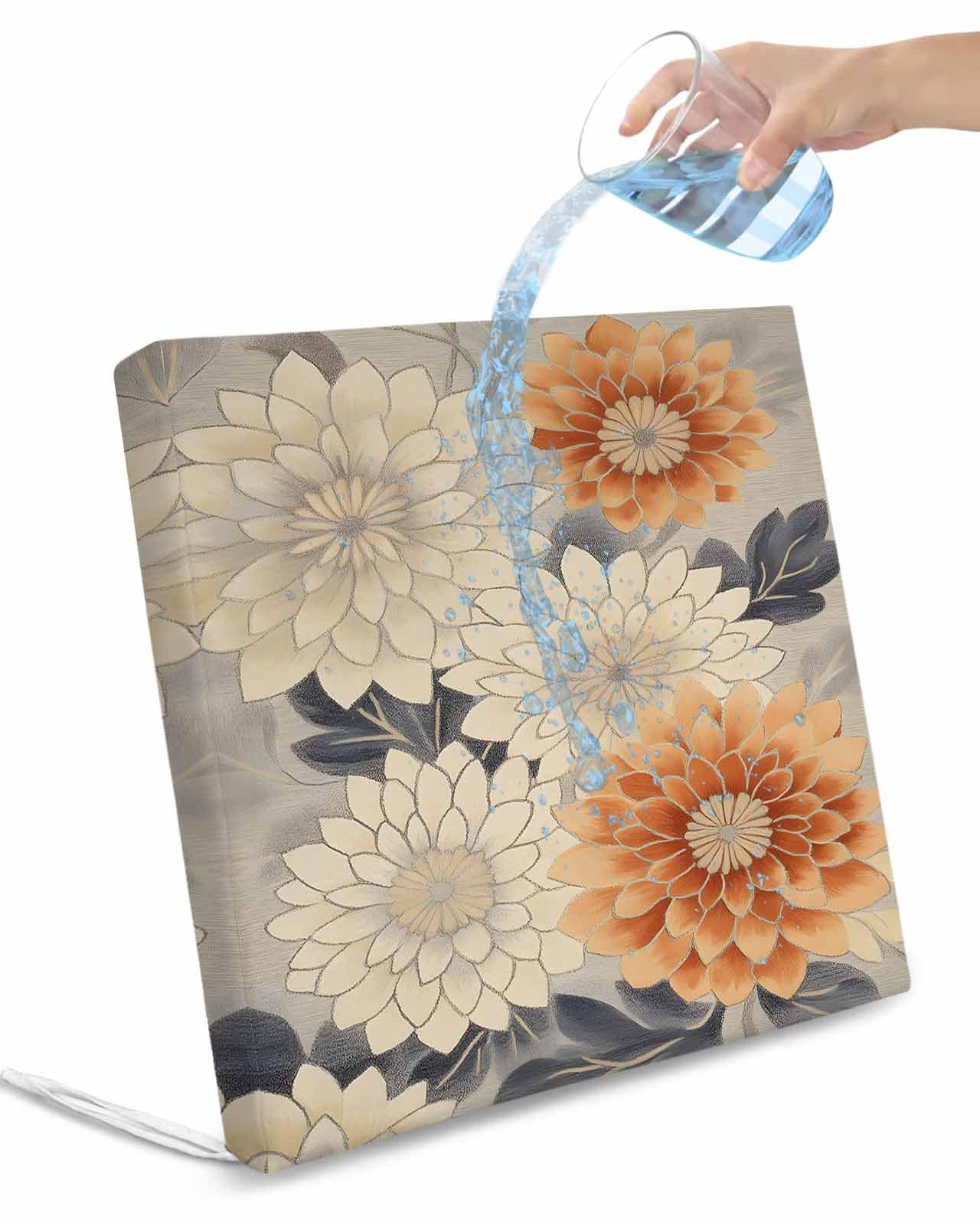 2 Pack Burnt Orange Grey Waterproof Cushion Covers with Ties, Outdoor Patio Chaise Lounge Chair Seat Cushion Slip Covers Replacement(Only Cover) Spring Floral Botanical Retro 22