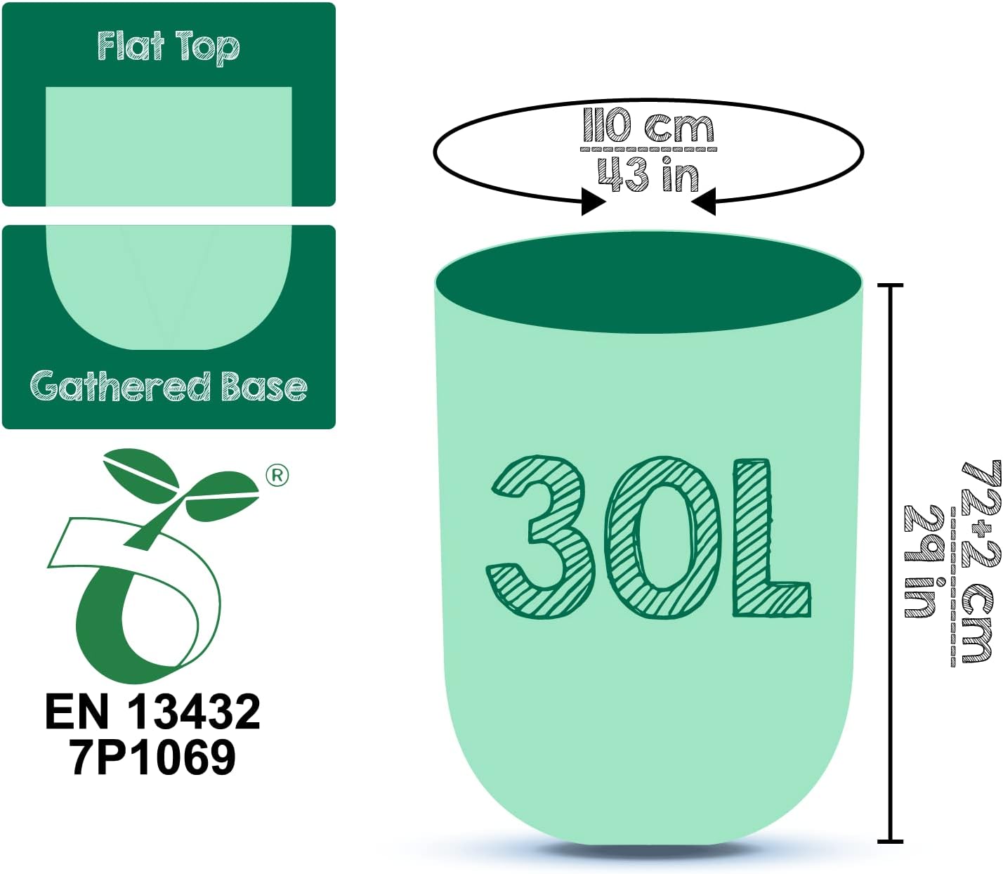 GREENER WALKER 25% Extra Thick Compostable Trash Bags, 7.9 Gallon-30Bags, Food Kitchen Waste Bags with EN13432 Certified