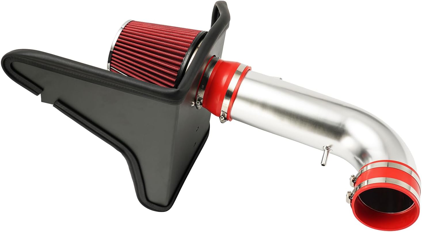 KAX 4 inch Cold Air Intake System Kit + Heat Shield Compatible with 2010-2015 Camaro SS, Red
