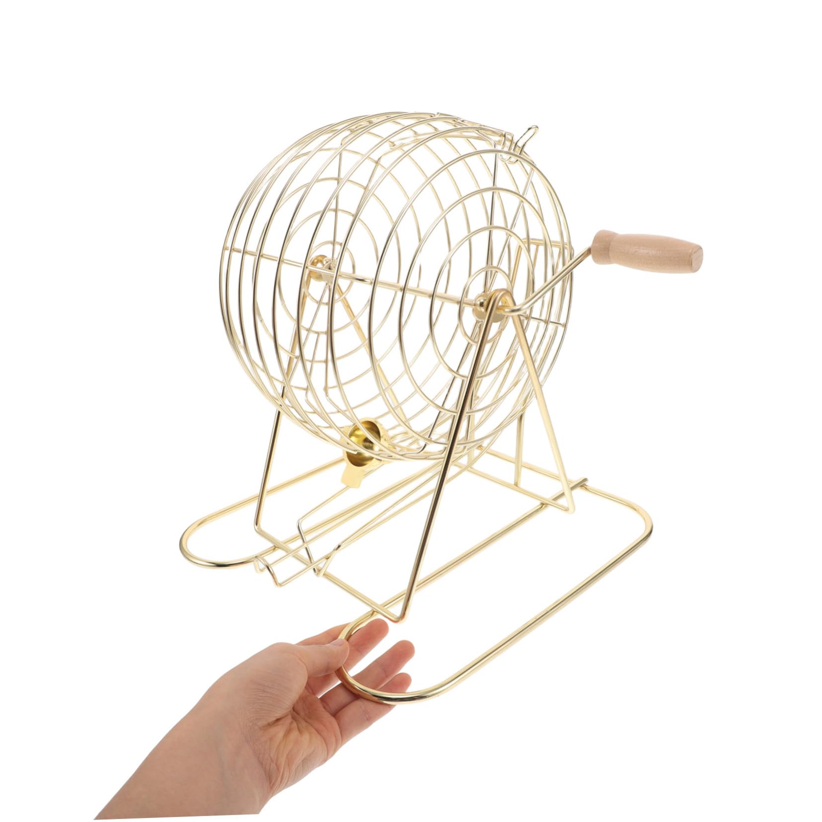 Jaula de Bingo de Mesa de Hierro y Madera, Dorada, para Niños