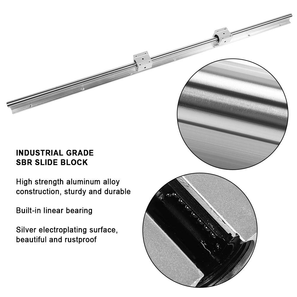 2Pcs SBR16-1000mm Axe de rail de glissière linéaire + 4Pcs SBR16UU Baring Slide Block en acier à haute teneur en carbone + alliage d'aluminium