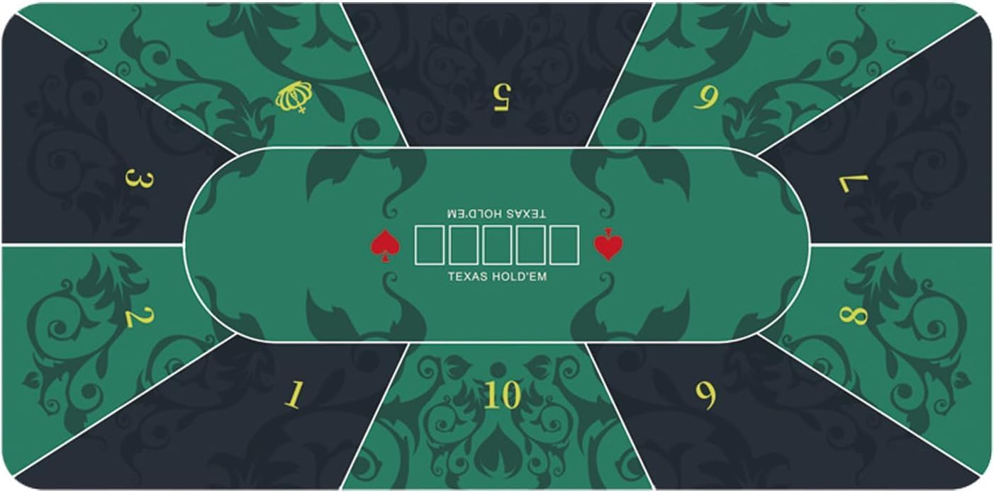 Professional Poker Mat Portable Poker Table Layout 10 Players Portable Poker Table Top Mat, Folding Rubber Foam Texas Hold'em Poker Mat for Tables, Anti-Slip Poker Table Mat for Poker Games