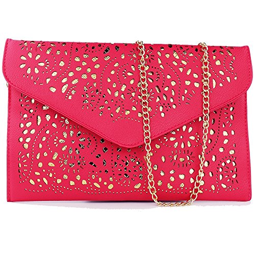 retro hollow cutout Rose Red womens handbags for women shoulder bag messenger bag women's leather crossbody bags famous purse wedding clutch women hand bags 2019 party chain shoulder bag day clutch ba