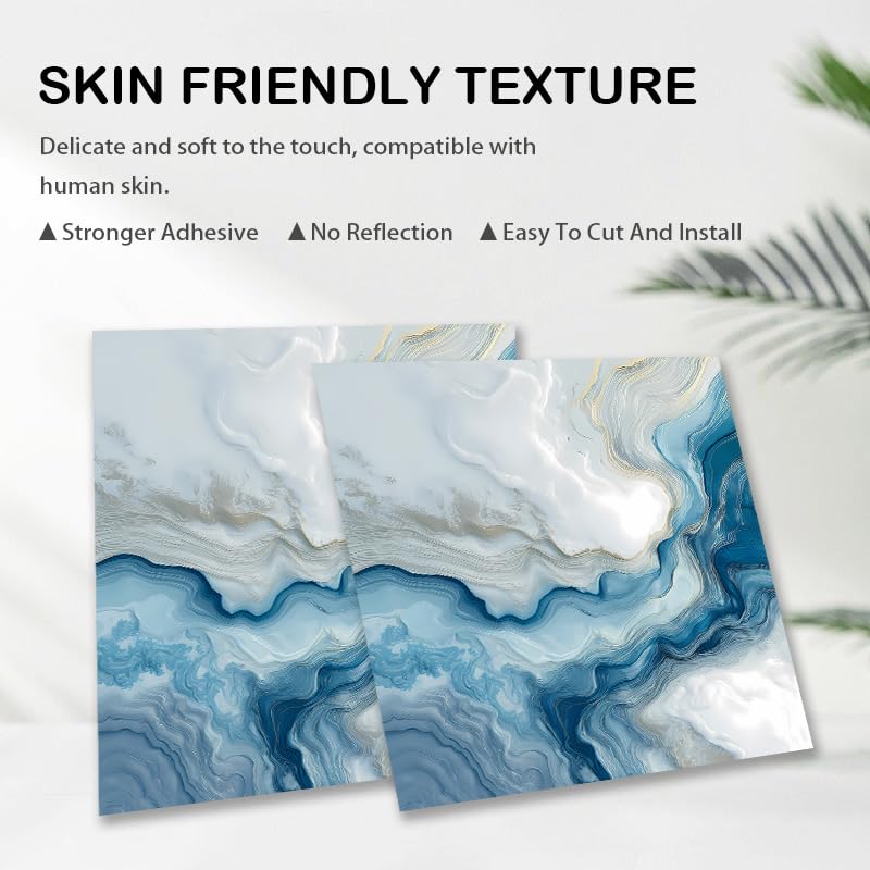 Image of Nuxovilar Peel and Stick Vinyl Floor Tiles, 12x12 Inch | Modern Abstract Blue Gold Fluid Marble Pattern, Self-Adhesive Flooring (10 Pcs)