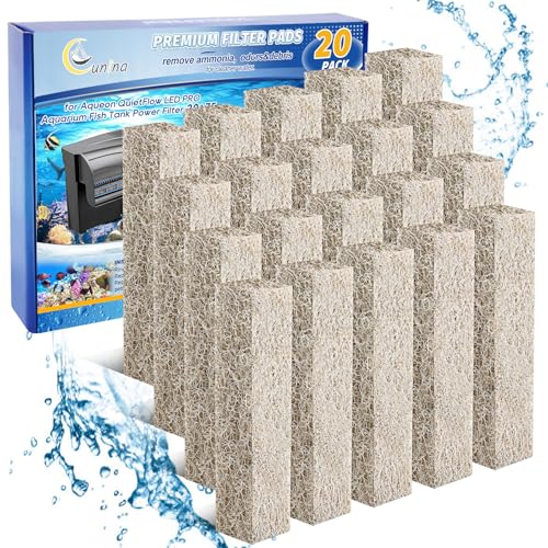 Cunina 20PCS Ammonia Reducer Filter Pads Compatible with Aqueon Quietflow 20 & 75, Sponge Replacement Filter Cartridges for Aqueon Quietflow LED PRO Aquarium Fish Tank Power Filter