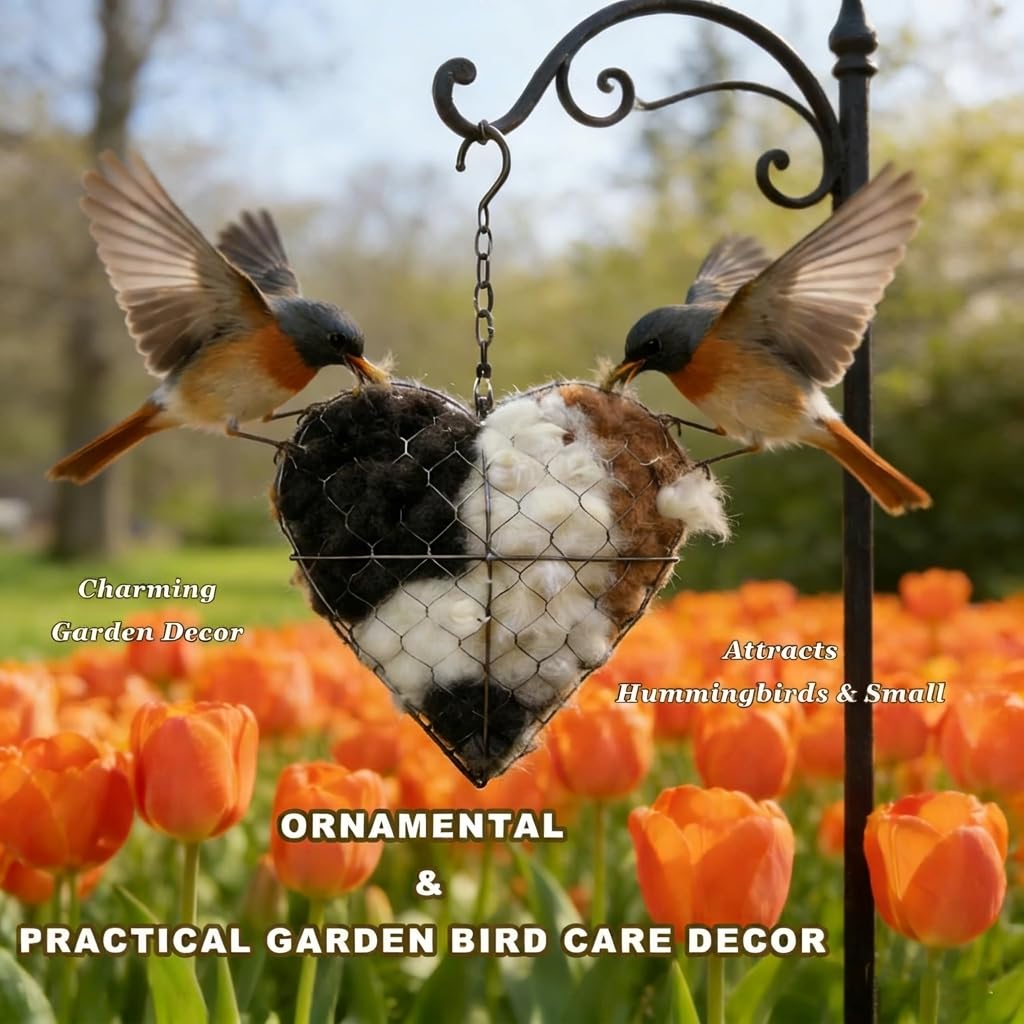 waabose Zupfherz für Vögel, Nistmaterial für Wildvögel, Nachfüllbares Handgefertigtes Wollherz für Vögel, Ideales Nistmaterial für Vögel Draußen für Gartenvögel & Gartendekoration (1) - 3