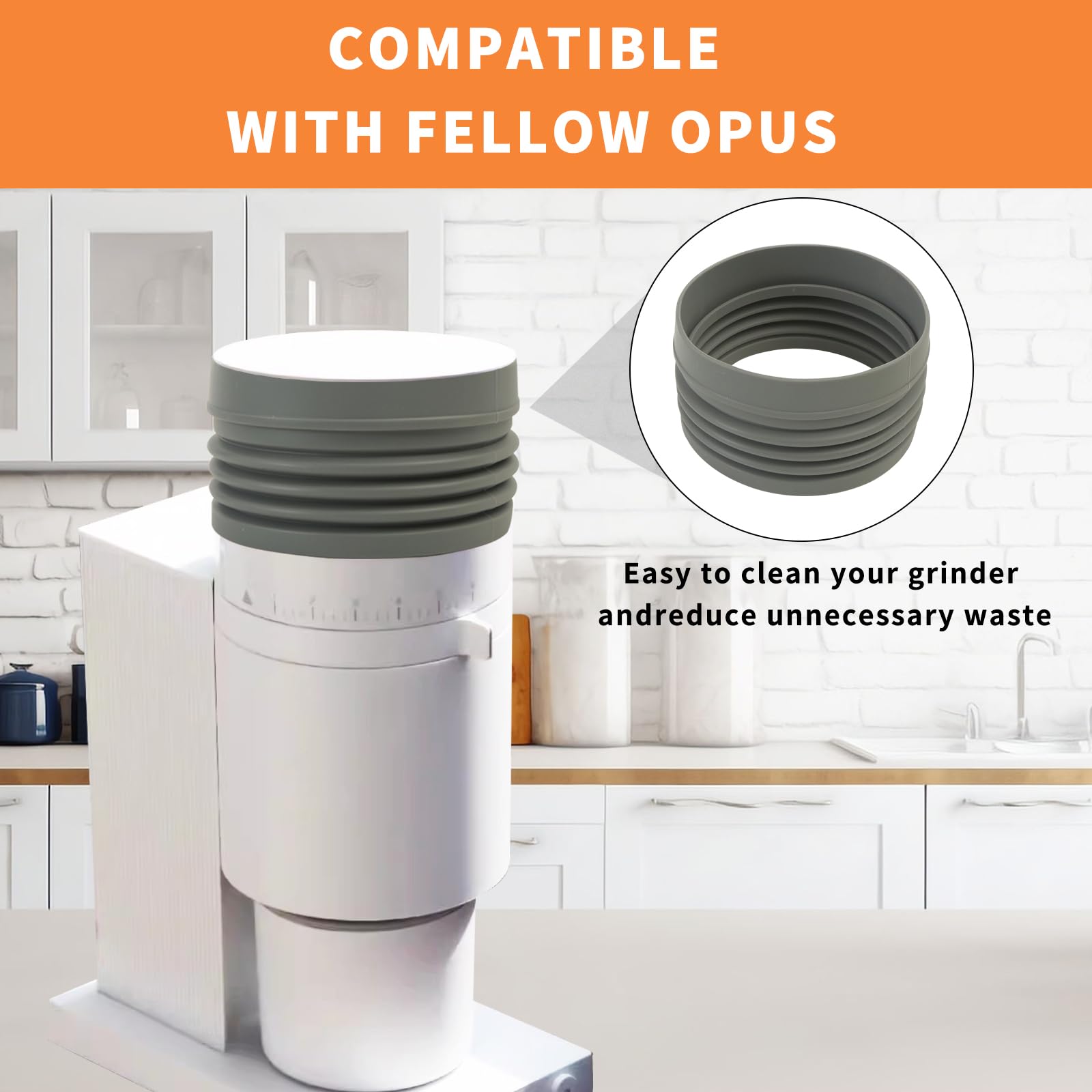 Moruiero Silicone Bellow Compatible with Fellow Opus Conical Burr Coffee Grinder, Flush Away Coffee Grounds Leftover Elastic Reusable Coffee Bellow, Reduce Coffee Grinds Retention - 4.72 Inch grey