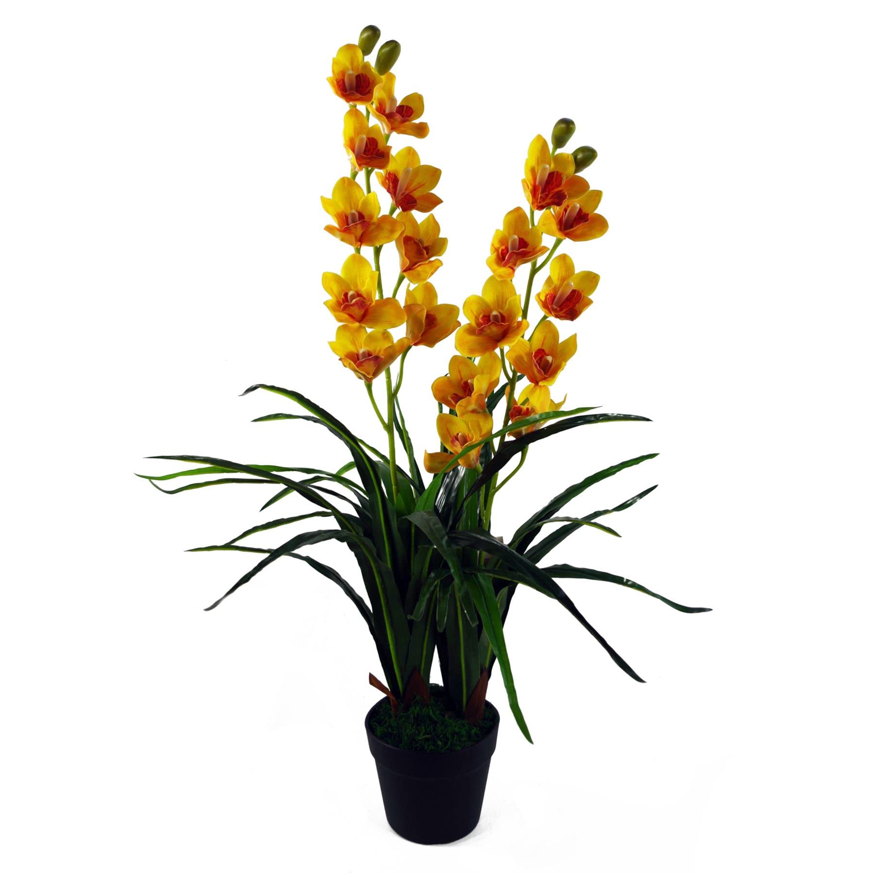 Leaf Orchidée cymbidium Artificielle 90 cm - Pot en Plastique Noir Extra Large