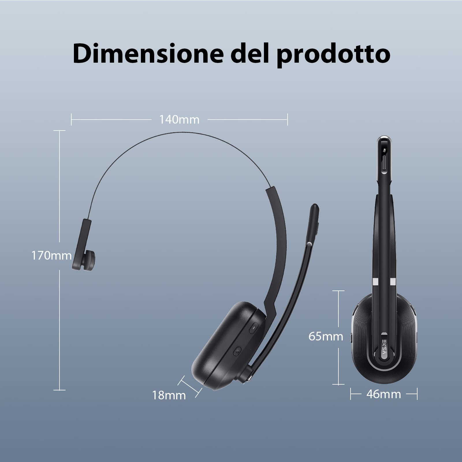 EKSA Cuffie Bluetooth con Microfono e Cancellazione Rumore, Dongle USB, 45h Autonomia e 10m Portata, Cuffie con Filo per PC, Teams, Ufficio, Call Center