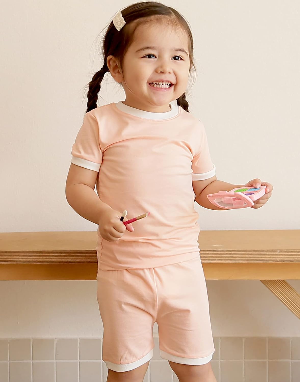 VAENAIT BABY Infant Toddler Junior Pajamas Pyjamas Sleepwear Set Solid Cotton Daily Short Summer Pjs Set Macaron 6M-12Y - Image 3