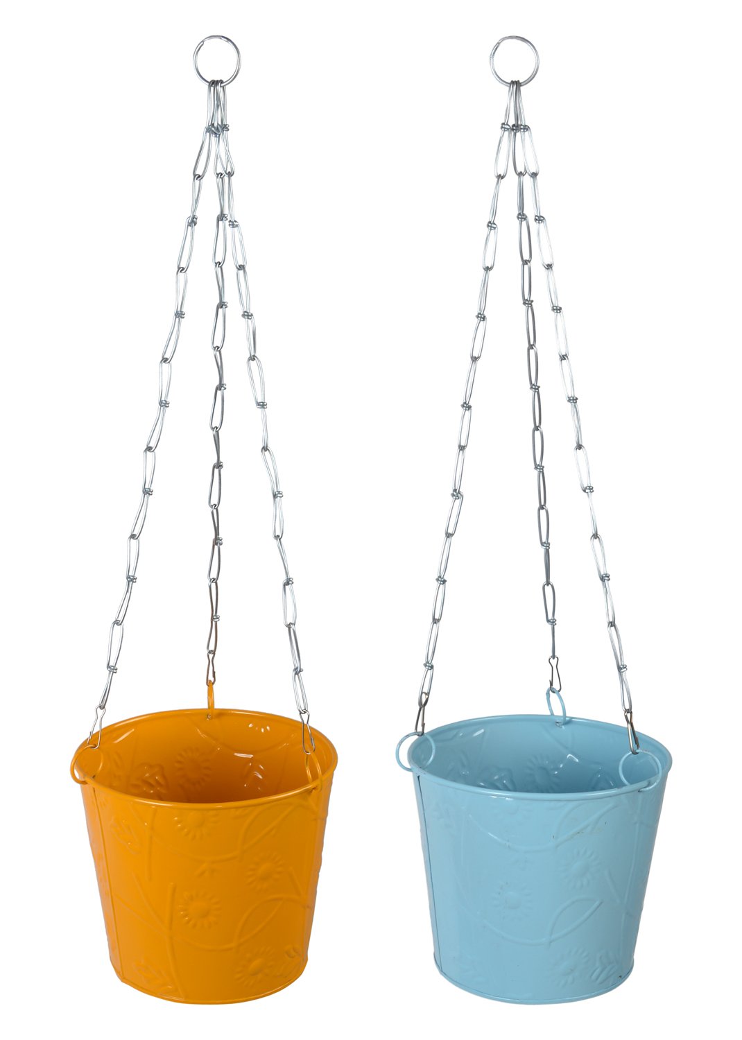 green girgit Metal Hanging Bucket Planters, Yellow and Blue Pack of 2) Amazon.in