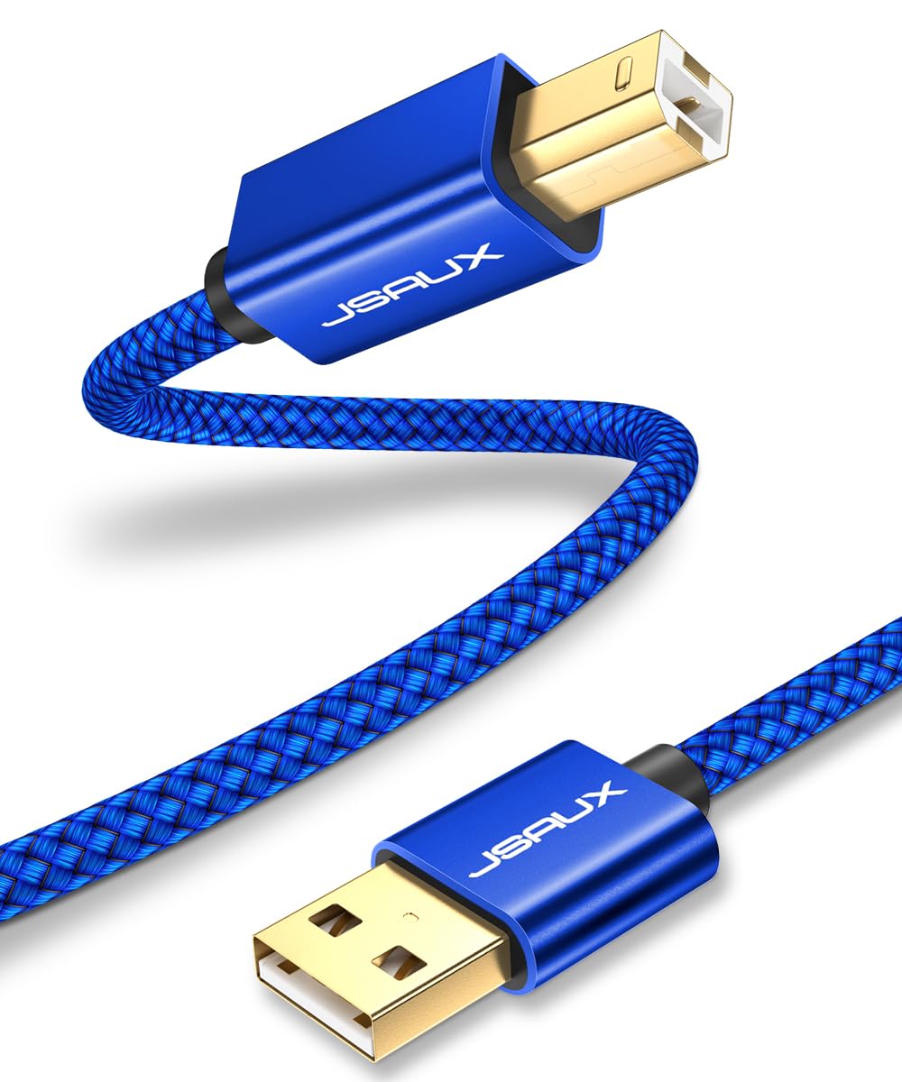 JSAUX Printer Cable, 6ft USB 2.0 Type A Male to B Male Printer Scanner Cord High Speed Compatible with HP, Canon, Dell, Epson, Lexmark, Xerox, Samsung and More (Blue)Global Recycled StandardGlobal Recycled StandardGlobal Recycled Standard
