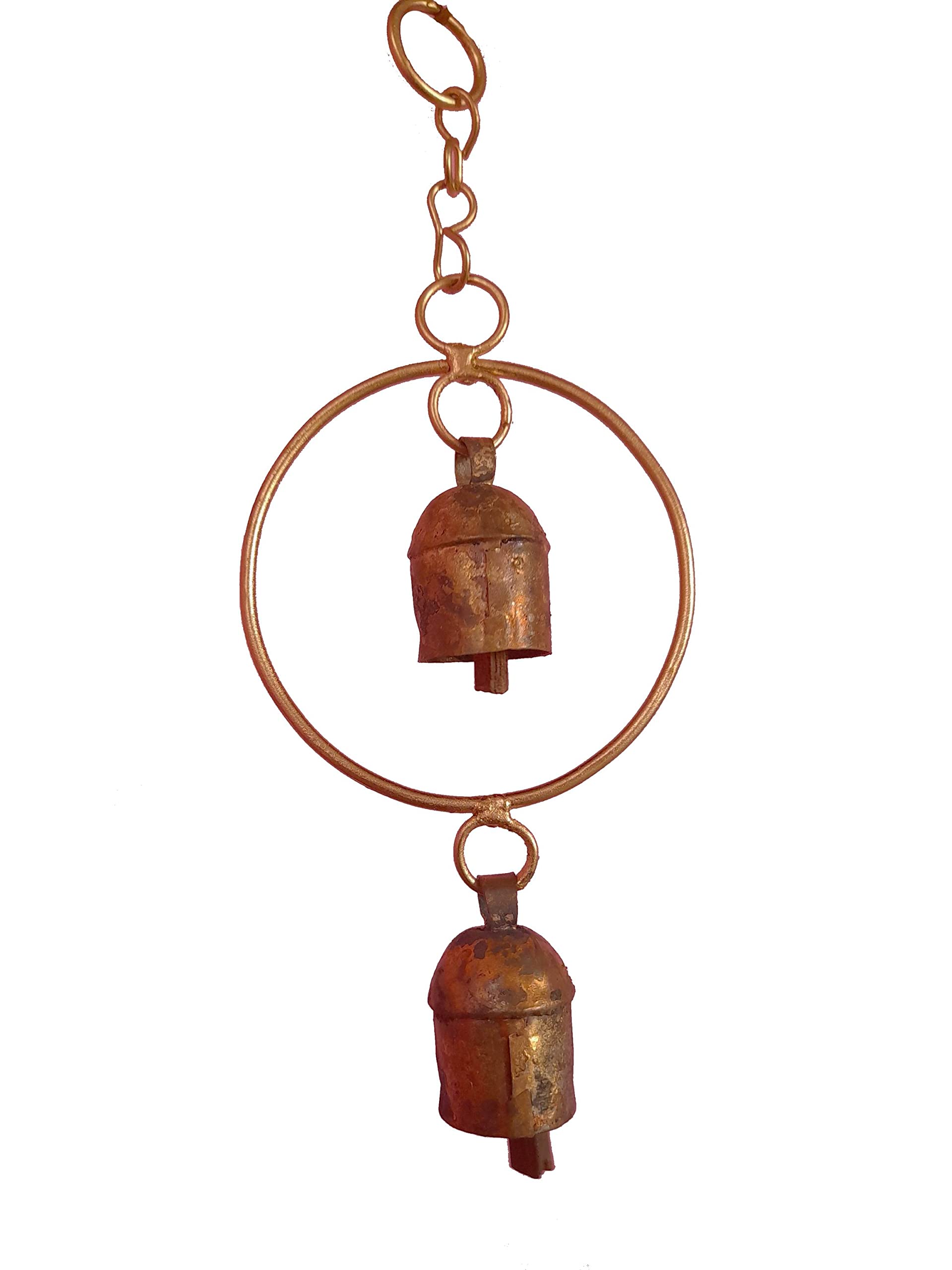 New Zummar House Handmade Ring Chime with 2 Copper Coated Kutch Metal Bells/Wind Chimes Bell/Gold Color Chime and Brown Bells-image-12