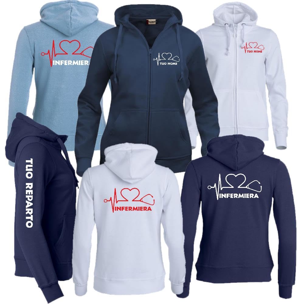 Felpa Infermiera Dottoressa Oss Stetoscopio Cuore | Felpa Da Donna Con Cappuccio e Zip Lunga | Personalizzabile Con Il Tuo Nome La tua Qualifica e Il Tuo Reparto | Scegli la Grafica PS 02203-002